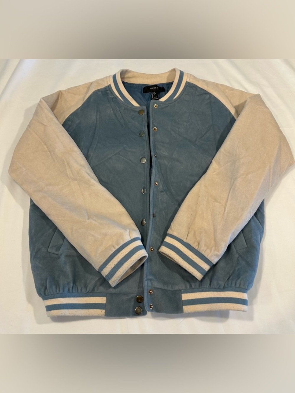 Forever 21 Light Blue and Cream Varsity Jacket